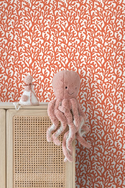 ESTAhome Tapete Koralle Orange und Weiß - 50 x 900 cm - 131013