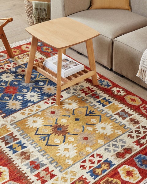 Kelim Teppich Wolle mehrfarbig 140 x 200 cm orientalisches Muster Kurzflor VOSKEHAT