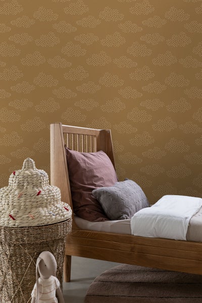 ESTAhome Tapete kleine Wolken Ockergelb und Beige - 50 x 900 cm - 139978