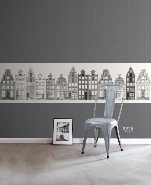 ESTAhome XXL-Tapetenbordüre Amsterdamer Grachtenhäuser Grau - 50 x 400 cm - 157714