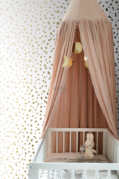 ESTAhome Tapete Terrazzo-Motiv Weiß und Gold - 53 cm x 10.05 m - 139133