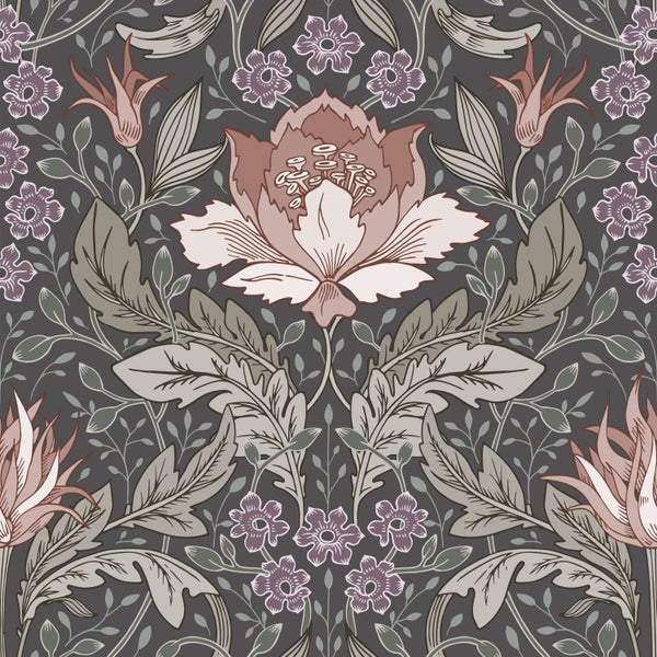 ESTAhome Tapete Blumenmuster im Jugendstil Graugrün und Braun - 50 x 900 cm - 131084