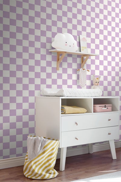 ESTAhome Tapete Karomuster Violett und Weiß - 53 cm x 10.05 m - 139997