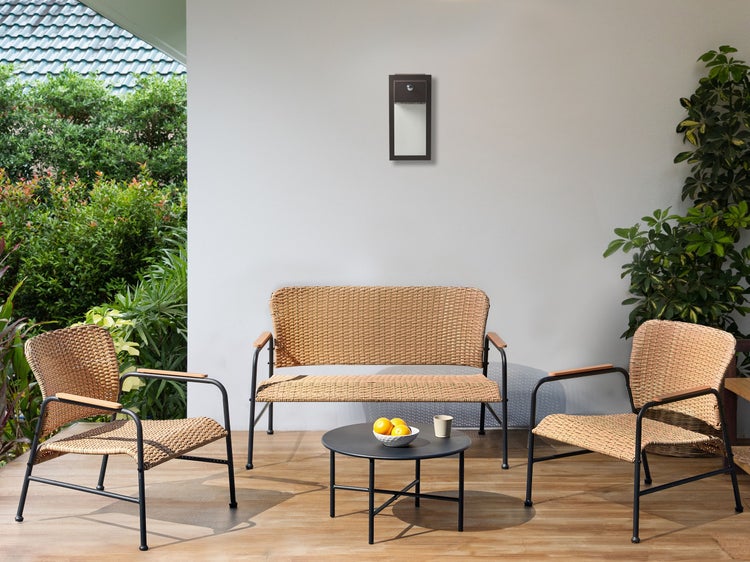 Lounge Set mit Tisch 4-Sitzer OFANTO Polyrattan Naturfarben