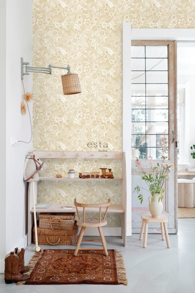 ESTAhome Tapete Blumenzeichnungen Gold - 53 cm x 10.05 m - 139549