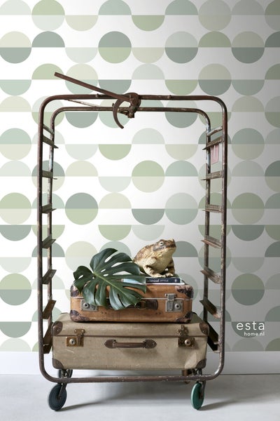 ESTAhome Fototapete Halbkreise im Retro-Stil Grün - 150 x 279 cm - 158904