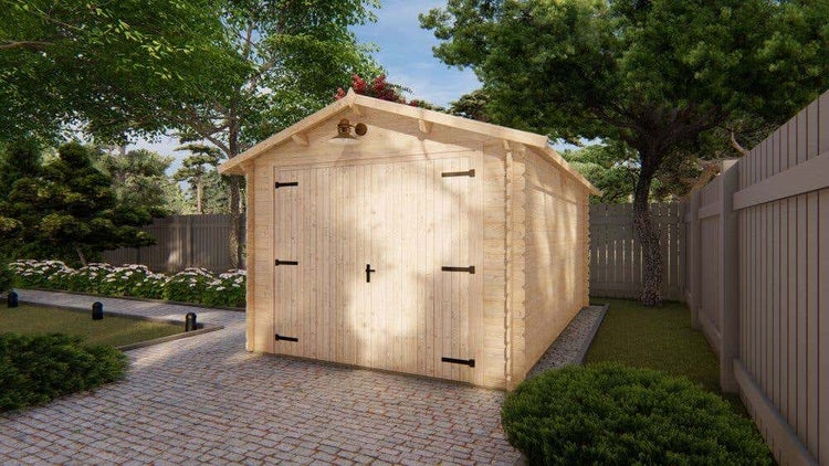 Alpholz Holzgarage 320 x 520 cm Garage aus Holz in natur, Unterstellplatz mit 28 mm Wandstärke, Fertiggarage imprägniert