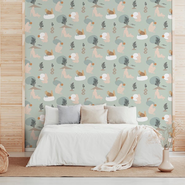 Walls4You Tapete menschlichen Silhouetten Graugrün - 53 cm x 10 m - 640351