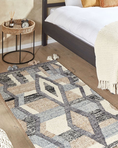 Kelim Teppich Wolle mehrfarbig 80 x 150 cm geometrisches Muster Kurzflor AYGEZARD