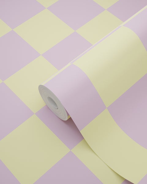 ESTAhome Tapete Karomuster Violett und Gelb - 53 cm x 10.05 m - 131134