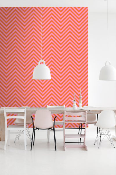 ESTAhome Tapete Zickzackmuster Orange und Rosa - 50 x 900 cm - 131406
