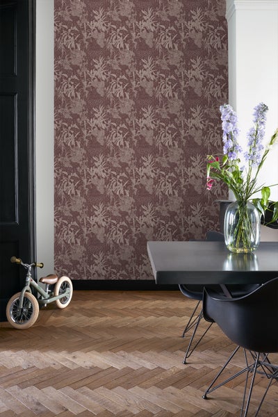 ESTAhome Tapete tropische Blätter Aubergineviolett - 50 x 900 cm - 139891