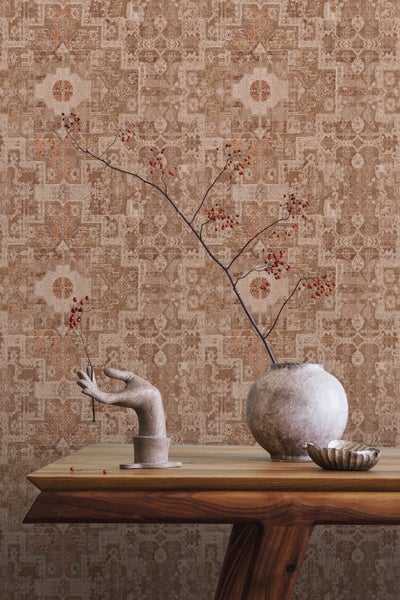 ESTAhome Tapete orientalisches Kelim-Patchwork Graubraun - 50 x 900 cm - 131365