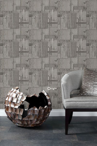 Origin Wallcoverings Tapete industrielle Wellplatten aus Metall 3D Dunkelgrau - 53 cm x 10.05 m - 347618