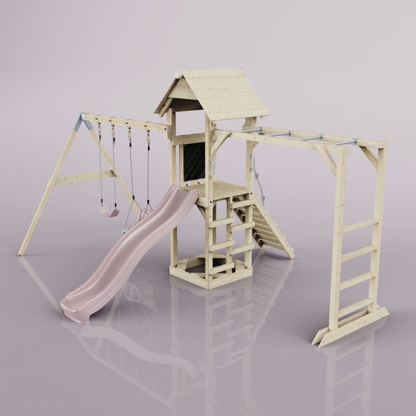 OutdoorToys Spielturm Örebro aus Holz in Rosa Babyschaukel