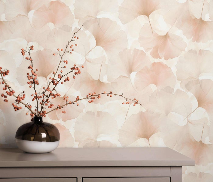 Erismann Tapete Ginkgoblätter Rosa und Beige - 53 cm x 10.05 m - 662390