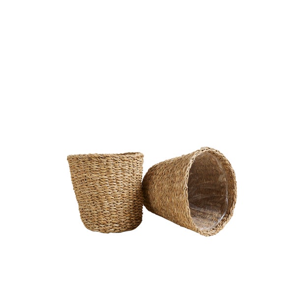 Bloomique - Geflochtener Blumentopf Coco - Set mit 2 Töpfen - Beige - Seegras - Korb für Pflanzen - Innen und Außen - H22x Ø21