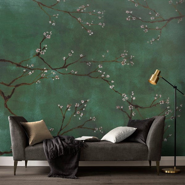 Chinesische Blüte - Fototapete - Grün - 280x300 cm