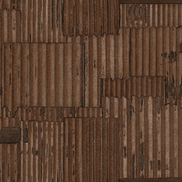 Origin Wallcoverings Tapete industrielle Wellplatten aus Metall 3D Rostbraun - 53 cm x 10.05 m - 347616
