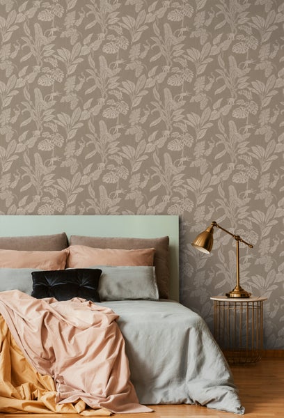 ESTAhome Tapete Affen und Dschungelblätter Taupe - 50 x 900 cm - 139864