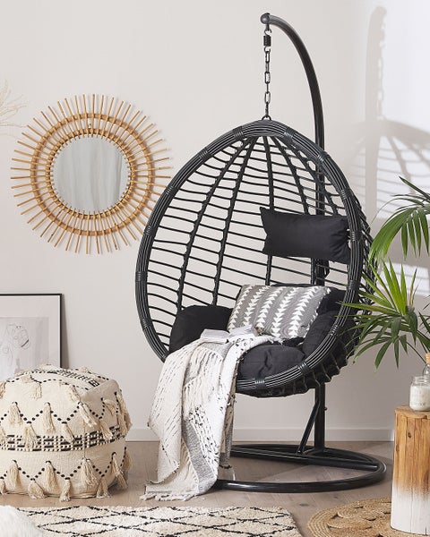Hängesessel mit Gestell TOLLO Polyrattan Schwarz