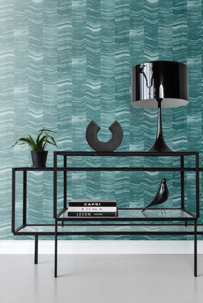 Origin Wallcoverings Tapete Zick-Zack-Mamorstreifen Petrolblau - 53 cm x 10.05 m - 337249