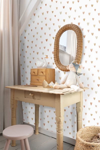 ESTAhome Tapete Herzchen Terrakotta und Beige - 53 cm x 10.05 m - 139755