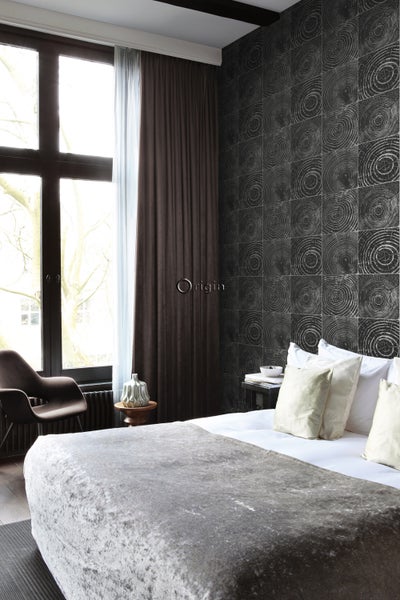 Origin Wallcoverings Tapete Querschnitte von Baumstämmen Schwarz und Silber - 53 cm x 10.05 m - 347544