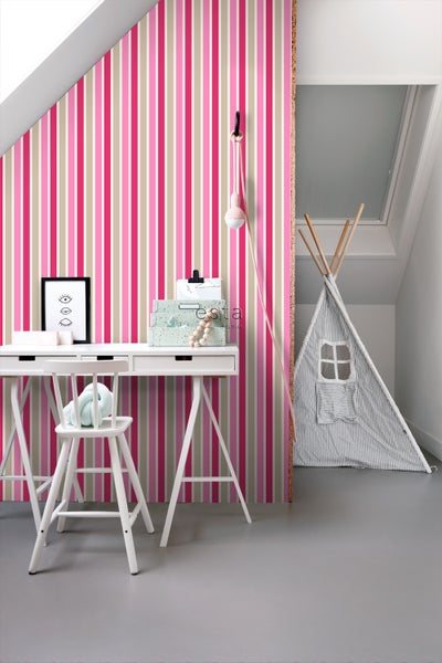 ESTAhome Tapete Streifen Rosa und Beige - 53 cm x 10.05 m - 116513