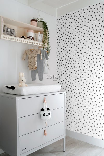 ESTAhome Tapete Herzchen Schwarz-Weiß - 50 x 900 cm - 139361