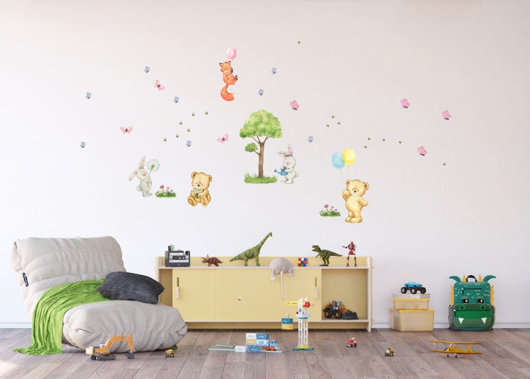 Sanders und Sanders Wandtattoo Wald mit Waldtieren Multicolor - 85 x 65 cm - 601356