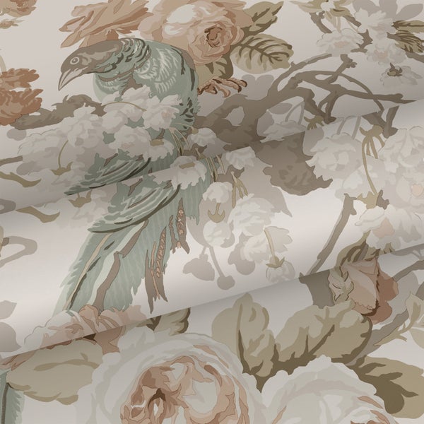 ESTAhome Tapete Blumen und Vögel Beige - 50 x 900 cm - 139807