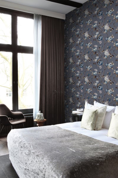 Origin Wallcoverings Tapete Blumen Vintage Blau und Taupe - 53 cm x 10.05 m - 347429