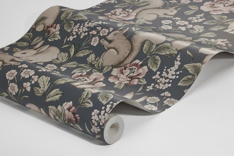 Borastapeter Tapete vintage Waldtiere Graublau - 53 cm x 10.05 m - 660616