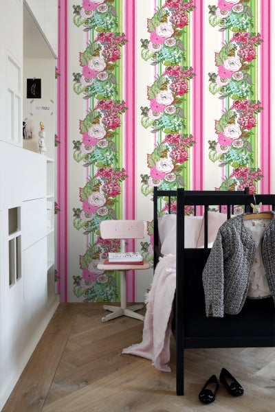 ESTAhome Tapete Blumenmuster Rosa und Lindgrün - 53 cm x 10.05 m - 138115