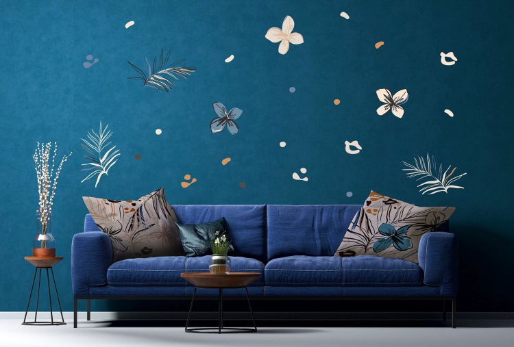 Sanders und Sanders Wandtattoo Blumenmuster Beige, Blau und Orange - 85 x 65 cm - 601352