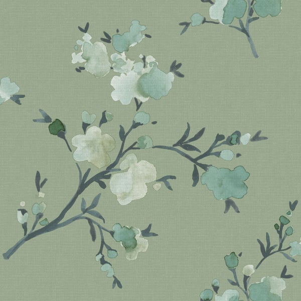 Walls4You Tapete Blumenmuster Graugrün - 53 cm x 10.05 m - 935337