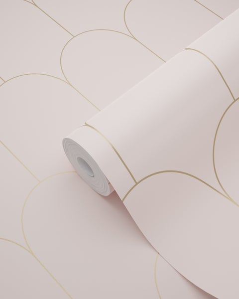 ESTAhome Tapete Art Decó Muster Hellrosa und Gold - 53 cm x 10.05 m - 139201