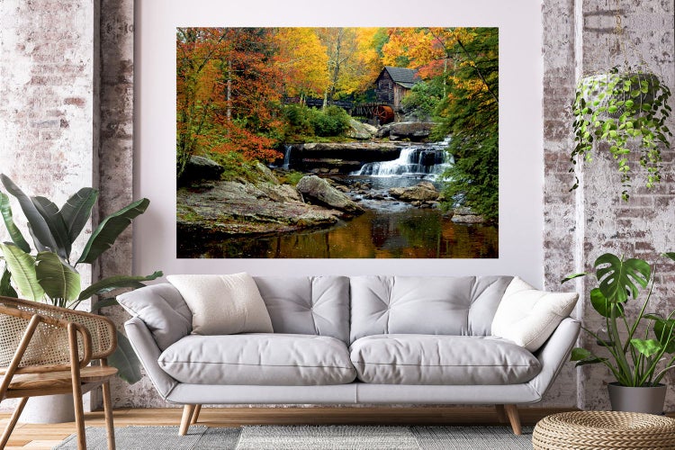 Dekoratives Wandbild mit Wasserfall und Mühle