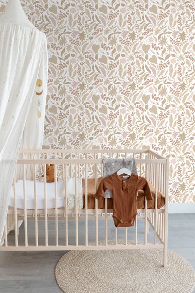 ESTAhome Tapete Blätter und Blumen Beige und Rosa - 50 x 900 cm - 131047