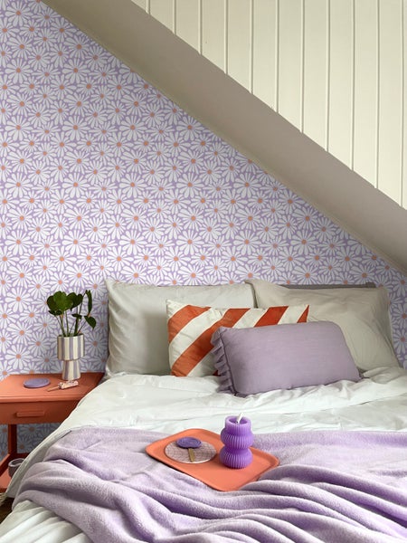 ESTAhome Tapete Gänseblümchen Violett und Orange - 53 cm x 10.05 m - 131153