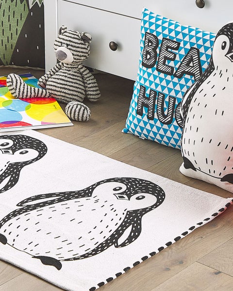 Kinderteppich Baumwolle weiß / schwarz 60 x 90 cm Pinguin-Muster HAJDARABAD