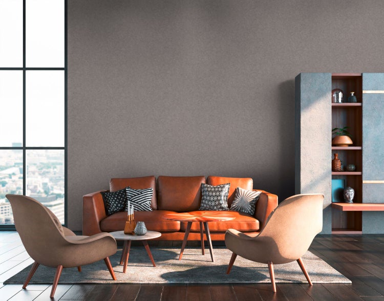 Schlafzimmer mit Wandtapete, Bett und Dekorationsgegenständen