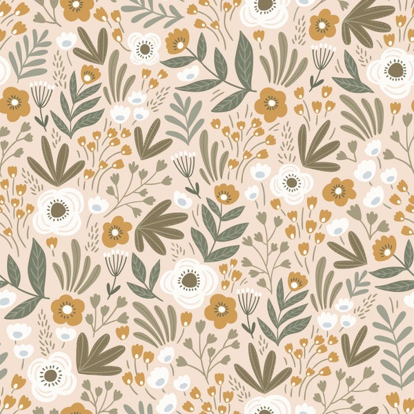 ESTAhome Tapete Blumen Graugrün und Braun - 50 x 900 cm - 131068