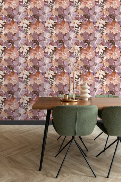 ESTAhome Tapete Blumen mauve-violett und Terrakotta - 50 x 900 cm - 131266