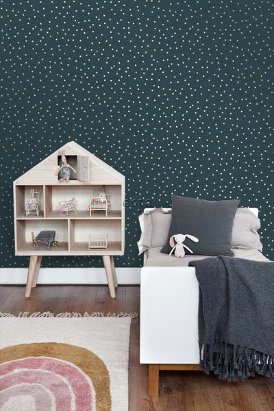 ESTAhome Tapete Punkte Dunkelblau und Gold - 0,53 x 10,05 m - 139276