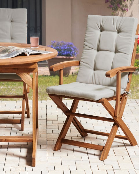 Set mit 2 Stühlen und Sitzkissen MAUI PREMIUM Akazienholz Taupe