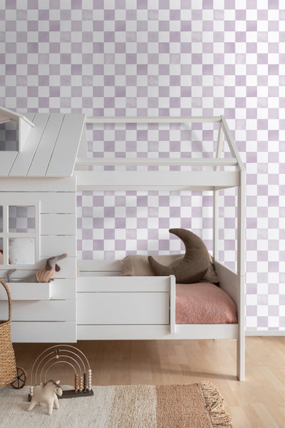 ESTAhome Tapete Karomuster Violett und Weiß - 53 cm x 10.05 m - 131287
