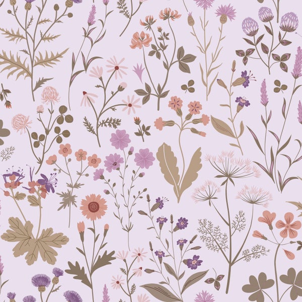 ESTAhome Tapete Feldblumen Violett - 53 cm x 10.05 m - 139756