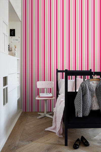 ESTAhome Tapete Streifen Rosa und Beige - 53 cm x 10.05 m - 116513